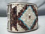 One Of The Biggest Best Vintage Native American Navajo Turquoise Sterling Silver Heishi Bracelet-Nativo Arts