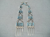 Dramatic Navajo Turquoise Sterling Silver Dangle Earrings Native American-Nativo Arts