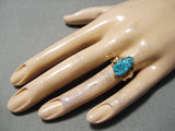 Fabulous Vintage Navajo 14k Gold Spiderweb Turquoise Native American Ring-Nativo Arts