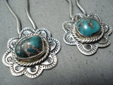 Marvelous Vintage Native American Navajo Damale Turquoise Sterling Silver Hair-pins Old-Nativo Arts
