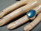 Heavy Men's Navajo Native American Kingman Turquoise Sterling Silver Ring-Nativo Arts