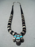 Native American Spectacular Vintage Santo Domingo Turquoise Jet Sterling Silver Necklace-Nativo Arts