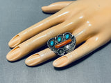 Exceptional Vintage Native American Navajo Blue Gem Turquoise Sterling Silver Ring-Nativo Arts