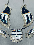 Intricately Hand Carved Vintage Native American Zuni Turquoise Sterling Silver Inlay Necklace-Nativo Arts
