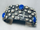 One Of The Best Vintage Native American Navajo Cross Lapis Sterling Silver Bracelet-Nativo Arts