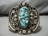 Quality!! Vintage Native American Navajo Turquoise Leaves Sterling Silver Bracelet Old-Nativo Arts