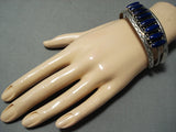 Signed Vintage Native American Navajo Yazzie Lapis Sterling Silver Bracelet-Nativo Arts