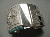 Huge Modernistic Native American Navajo Turquoise Sterling Silver Side Inlay Bracelet-Nativo Arts