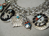Wonderful Vintage Native American Navajo Zuni Turquoise Mexican Sterling Silver Charm Bracelet-Nativo Arts