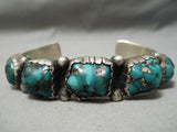 Chunky And Hefty Vintage Native American Navajo Turquoise Sterling Silver Bracelet Old-Nativo Arts