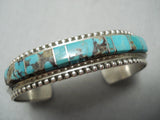 Superior Vintage Native American Navajo Morenci Turquoise Sterling Silver Inlay Bracelet-Nativo Arts