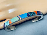 Fred Peters Vintage Native American Navajo Turquoise Inlay Sterling Silver Bracelet-Nativo Arts