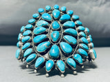 Museum Quality Vintage Native American Navajo Outside Signed Turquoise Sterling Silver Bracelet-Nativo Arts