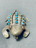 Unforgettable Native American Navajo Turquoise & Coral Sterling Silver Toad Pin/ Pendant-Nativo Arts