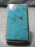 Impressive Modernistic Native American Navajo Squared Turquoise Sterling Silver Ring-Nativo Arts