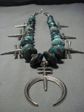 320 Grams Vintage Native American Jewelry Navajo Sterling Silver Cross Turquoise Squash Blossom Necklace-Nativo Arts