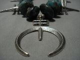 320 Grams Vintage Native American Jewelry Navajo Sterling Silver Cross Turquoise Squash Blossom Necklace-Nativo Arts