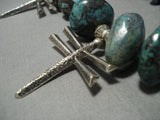 320 Grams Vintage Native American Jewelry Navajo Sterling Silver Cross Turquoise Squash Blossom Necklace-Nativo Arts