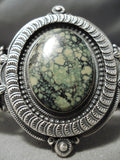 Thick Heavy Vintage Native American Navajo Green Spiderweb Turquoise Sterling Silver Bracelet-Nativo Arts