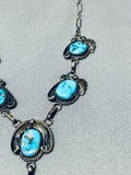 Rar Elonger Vintage Native American Navajo Turquoise Sterling Silver Necklace Old-Nativo Arts