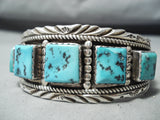 Magnificent Signed Vintage Native American Navajo Turquoise Sterling Silver Bracelet Old-Nativo Arts