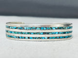 Intricately Inlaid Triple Row Vintage Native American Zuni Turquoise Sterling Silver Bracelet-Nativo Arts