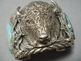 One Of Biggest Best Heavy Native American Navajo Buffalo Turquoise Sterling Silver Bracelet-Nativo Arts