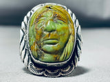 Native American Extremely Intricate Vintage Hand Carved Royston Turquoise Sterling Silver Ring-Nativo Arts