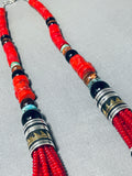 Singer Authentic Native American Navajo Coral Turquoise Sterling Silver Necklace-Nativo Arts
