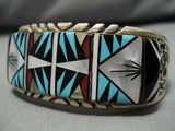 Important Tommy Jackson Vintage Native American Navajo Turquoise Inlay Sterling Silver Bracelet-Nativo Arts