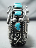 Stunning Vintage Navajo Turquoise Sterling Silver Bracelet Native American Old-Nativo Arts