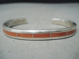 Exceptional Zuni Native American Coral Inlay Sterling Silver Bracelet-Nativo Arts