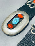 322 Gram Vintage Native American Navajo Turquoise Coral Sterling Silver Concho Belt Old-Nativo Arts