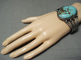 Huge Early Vintage Native American Navajo #8 Turquoise Sterling Silver Bracelet Old-Nativo Arts