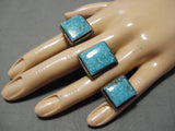 Rare Vintage Native American Navajo 2 Finger Spiderweb Turquoise Sterling Silver Ring-Nativo Arts