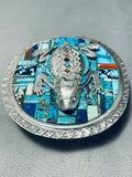 Best Important Native American Navajo Toad Turquoise Inlay Sterling Silver Buckle-Nativo Arts