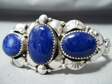 Signed Navajo Native American Lapis Sterling Silver Bracelet-Nativo Arts