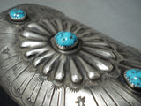 Incredible Vintage Native American Navajo Morenci Turquoise Sterling Silver Bowguard Old-Nativo Arts