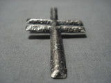Amazing Vintage Native American Navajo Textured Cross Sterling Silver Pendant For Necklace-Nativo Arts