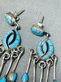 Museum Quality Vintage Native American Zuni Turquoise Sterling Silver Inlay Earrings-Nativo Arts