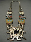 Opulent Vintage Native American Navajo Zuni Turquoise Sterling Silver Squash Blossom Necklace-Nativo Arts