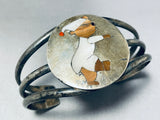 Sleepy Bear Vintage Native American Navajo Inlay Sterling Silver Bracelet Cuff-Nativo Arts