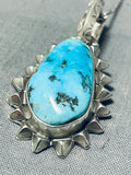 Johnny Clark Vintage Native American Zuni Morenci Turquoise Sterling Silver Necklace-Nativo Arts