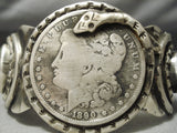 Tremendous Vintage Native American Navajo Sterling Silver Snake Coin Green Turquoise Bracelet-Nativo Arts