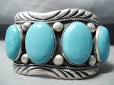 Heavy Signed Vintage Native American Navajo 5 Turquoise Sterling Silver Bracelet-Nativo Arts