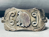 Symbolic Eagle Vintage Native American Navajo Powerful Sterling Silver Turquoise Bracelet-Nativo Arts