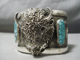 Heavy Huge Native American Buffalo Turquoise Sterling Silver Bracelet- 200 Grams-Nativo Arts