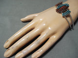 Important Native American Zuni Turquoise Coral Needlepoint Sterling Silver Bracelet-Nativo Arts