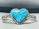 Adorable Native American Navajo Pilot Mountain Turquoise Sterling Silver Heart Bracelet-Nativo Arts