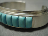 Rare Slanted Sjy Blue Turquoise Vintage Native American Navajo Sterling Silver Bracelet-Nativo Arts